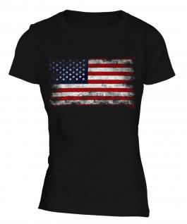 Stars And Stripes Distressed Flag Ladies T-Shirt