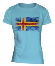 Aland Distressed Flag Ladies T-Shirt