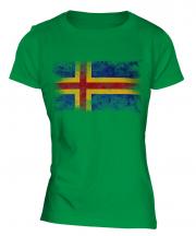 Aland Distressed Flag Ladies T-Shirt