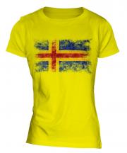 Aland Distressed Flag Ladies T-Shirt
