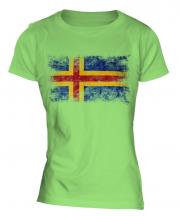 Aland Distressed Flag Ladies T-Shirt