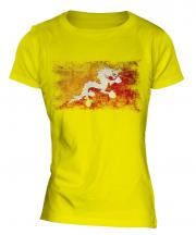 Bhutan Distressed Flag Ladies T-Shirt