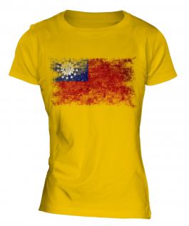 Burma Distressed Flag Ladies T-Shirt