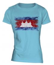 Cambodia Distressed Flag Ladies T-Shirt