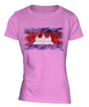 Cambodia Distressed Flag Ladies T-Shirt