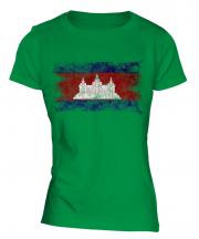 Cambodia Distressed Flag Ladies T-Shirt