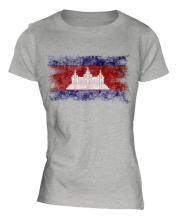 Cambodia Distressed Flag Ladies T-Shirt