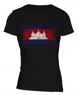 Cambodia Distressed Flag Ladies T-Shirt