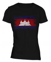 Cambodia Distressed Flag Ladies T-Shirt