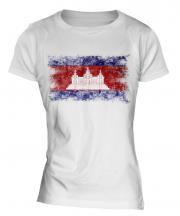 Cambodia Distressed Flag Ladies T-Shirt