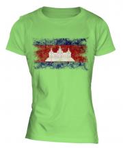 Cambodia Distressed Flag Ladies T-Shirt