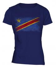 Democratic Rep. Of Congo Distressed Flag Ladies T-Shirt