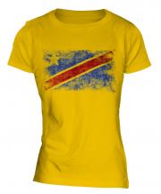 Democratic Rep. Of Congo Distressed Flag Ladies T-Shirt