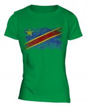 Democratic Rep. Of Congo Distressed Flag Ladies T-Shirt