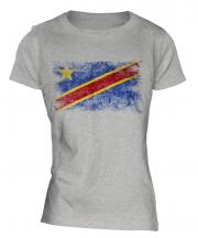 Democratic Rep. Of Congo Distressed Flag Ladies T-Shirt