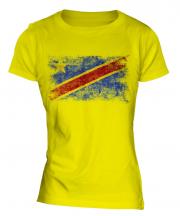 Democratic Rep. Of Congo Distressed Flag Ladies T-Shirt