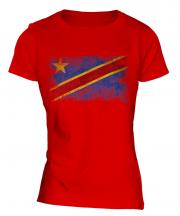 Democratic Rep. Of Congo Distressed Flag Ladies T-Shirt