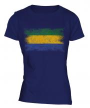Gabon Distressed Flag Ladies T-Shirt