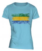 Gabon Distressed Flag Ladies T-Shirt