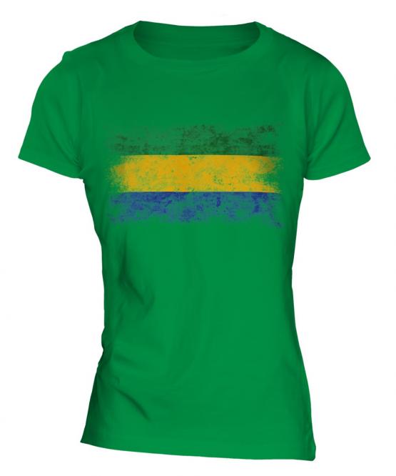 Gabon Distressed Flag Ladies T-Shirt