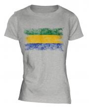 Gabon Distressed Flag Ladies T-Shirt