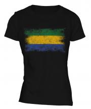 Gabon Distressed Flag Ladies T-Shirt