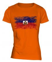 Haiti Distressed Flag Ladies T-Shirt