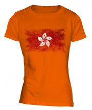 Hong Kong Distressed Flag Ladies T-Shirt