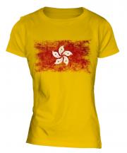 Hong Kong Distressed Flag Ladies T-Shirt