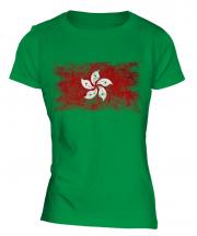 Hong Kong Distressed Flag Ladies T-Shirt