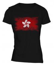 Hong Kong Distressed Flag Ladies T-Shirt