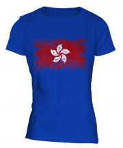 Hong Kong Distressed Flag Ladies T-Shirt