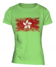 Hong Kong Distressed Flag Ladies T-Shirt