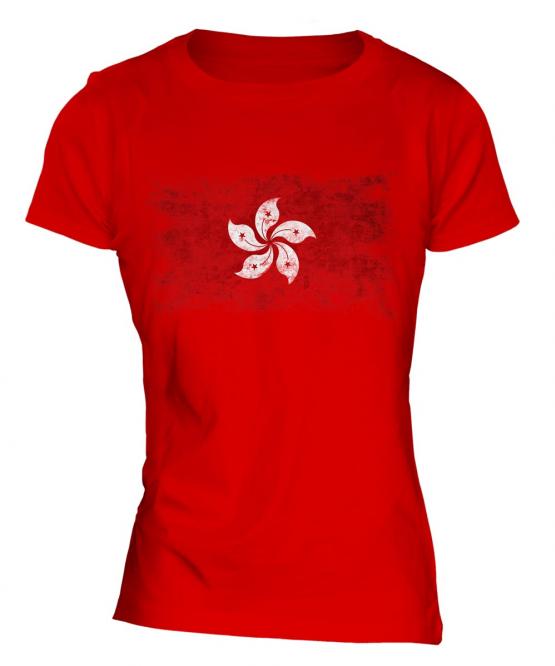 Hong Kong Distressed Flag Ladies T-Shirt