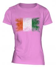 Ivory Coast Distressed Flag Ladies T-Shirt