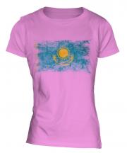 Kazakhstan Distressed Flag Ladies T-Shirt