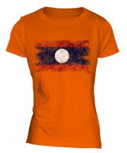 Laos Distressed Flag Ladies T-Shirt