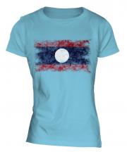 Laos Distressed Flag Ladies T-Shirt