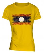 Laos Distressed Flag Ladies T-Shirt