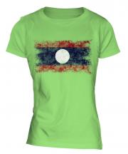 Laos Distressed Flag Ladies T-Shirt