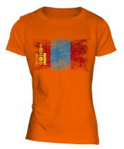 Mongolia Distressed Flag Ladies T-Shirt