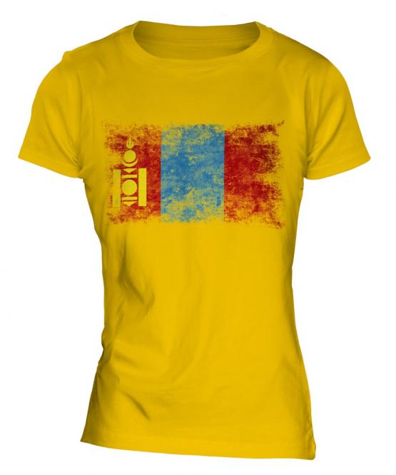 Mongolia Distressed Flag Ladies T-Shirt