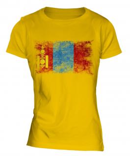 Mongolia Distressed Flag Ladies T-Shirt