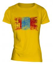 Mongolia Distressed Flag Ladies T-Shirt