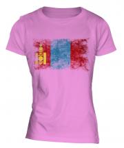 Mongolia Distressed Flag Ladies T-Shirt