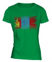 Mongolia Distressed Flag Ladies T-Shirt