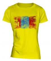 Mongolia Distressed Flag Ladies T-Shirt