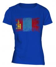 Mongolia Distressed Flag Ladies T-Shirt