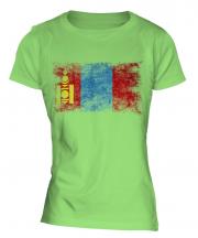 Mongolia Distressed Flag Ladies T-Shirt