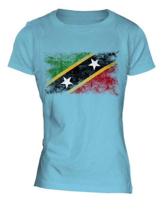 Saint Kitts And Nevis Distressed Flag Ladies T-Shirt
